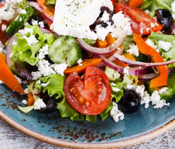 Greek salad , feta cheese.selective focus